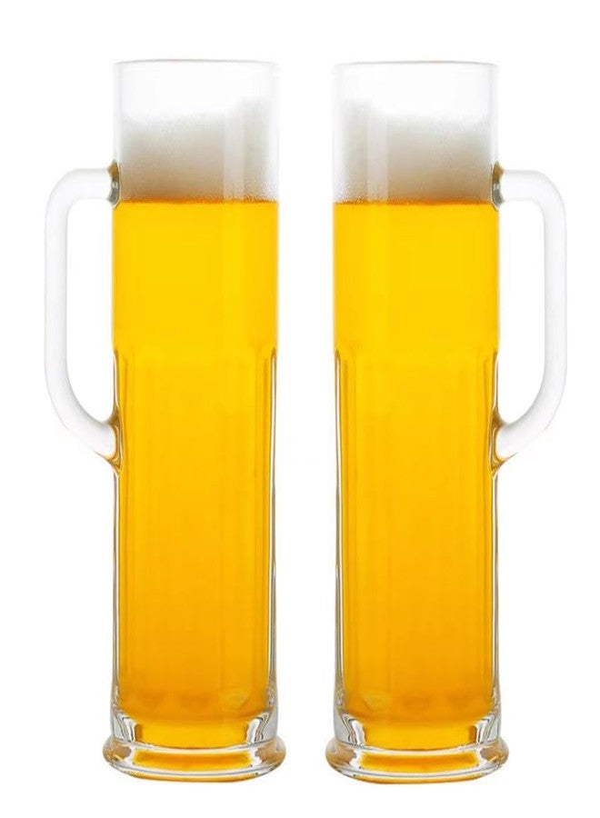 BothEarn Long Beer Mug Set of 2, 21 oz Heavy British Pub Thick Glass with Handle - Stein Cup for Beer Lover - Image 1
